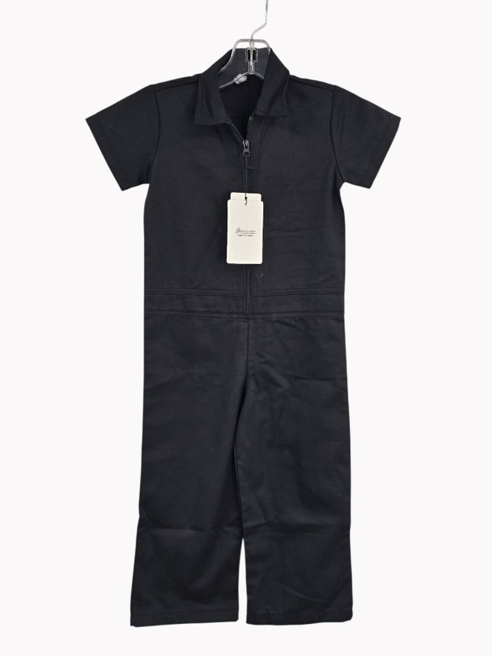 Grandwish Kids Size 4Y Black Short Sleeve Zip Up Coveralls Jumpsuit New
